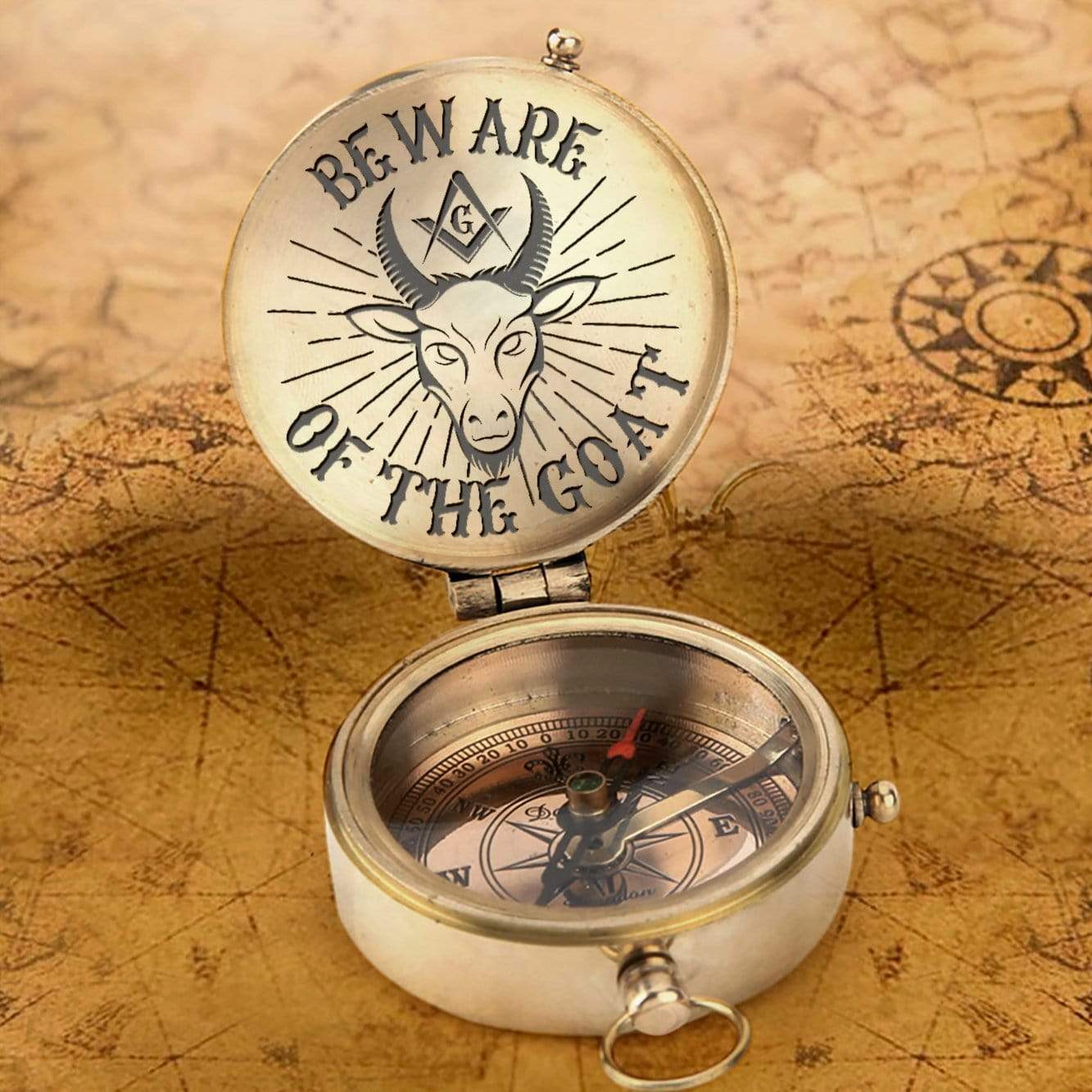 engraved compass freemason s gift idea beware of the goat gpb34001