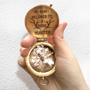 Engraved Compass - Hunting - To My Man - My Heart Belongs To A Deer Hunter - Gpb26196