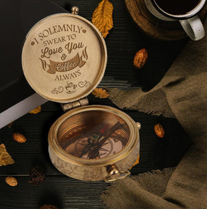 Engraved Compass - My Man - I Solemnly Swear To Love You & Coffee Always - Gpb26061