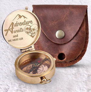 Engraved Compass - Skull - To Couple - Adventure Awaits And We Must Go - Gpb26149