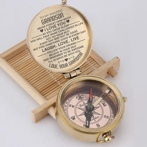 Engraved Compass - To My Amazing Grandson, Never Forget How Much I Love You - Love, Grandma - Gpb22009
