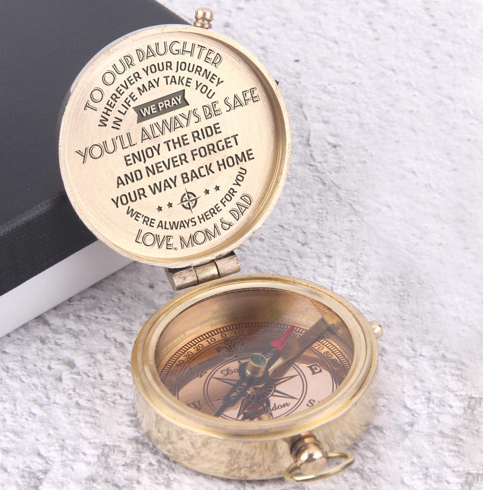 Engraved Compass - To Our Daughter, I Pray You'll Always Be Safe - Love, Mom & Dad - Gpb17003