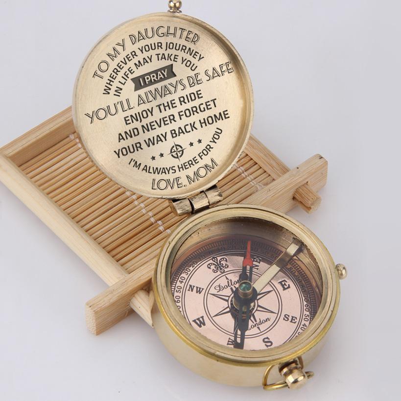 Engraved Compass - To My Daughter, I Pray You'll Always Be Safe - Love, Mom - Gpb17002