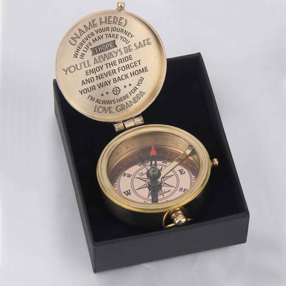 Personalized Engraved Compass - To My Grandson, I Hope You Will always -  Wrapsify