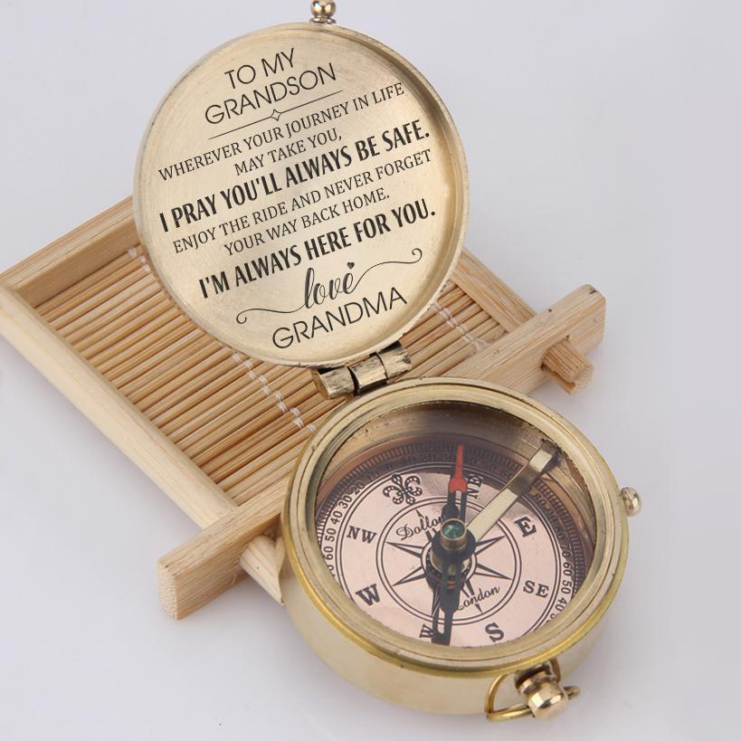 Engraved Compass - To My Grandson - I Pray You'll Always Be Safe - Love, Grandma - Gpb22002