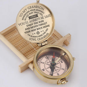 Engraved Compass - To My Grandson, I Pray You'll Always Be Safe - Love, Grandma - Gpb22006