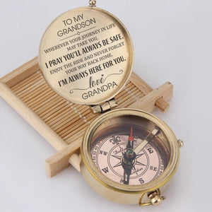 Personalized Engraved Compass - To My Grandson - I Pray You'll Always Be Safe - Love, Grandpa - Gpb22001