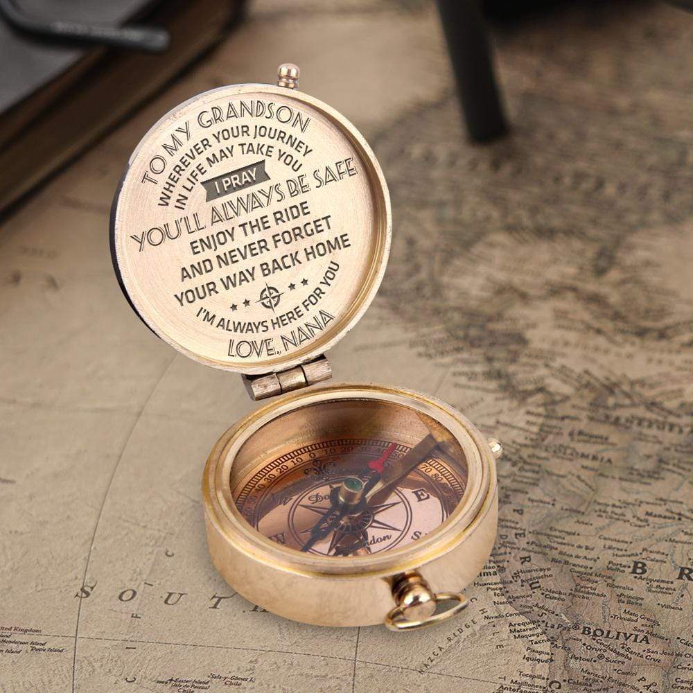 Engraved Compass - To My Grandson, I Pray You'll Always Be Safe - Love, Nana - Gpb22015
