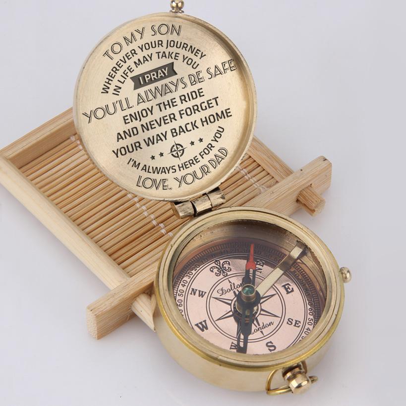Personalized Engraved Compass - To My Son, I Pray You'll Always Be Safe - Love, Your Dad - Gpb16003