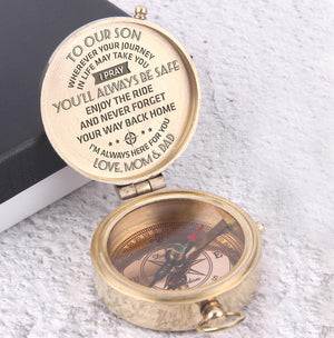 Engraved Compass - To Our Son, I Pray You'll Always Be Safe - Love, Mom & Dad - Gpb16009