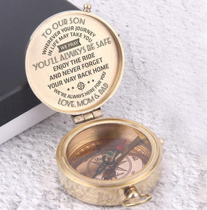 Engraved Compass - To Our Son, We Pray You'll Always Be Safe - Love, Mom & Dad - Gpb16010