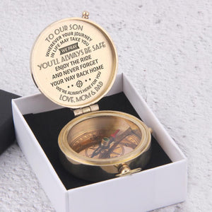 Engraved Compass - To Our Son, We Pray You'll Always Be Safe - Love, Mom & Dad - Gpb16010