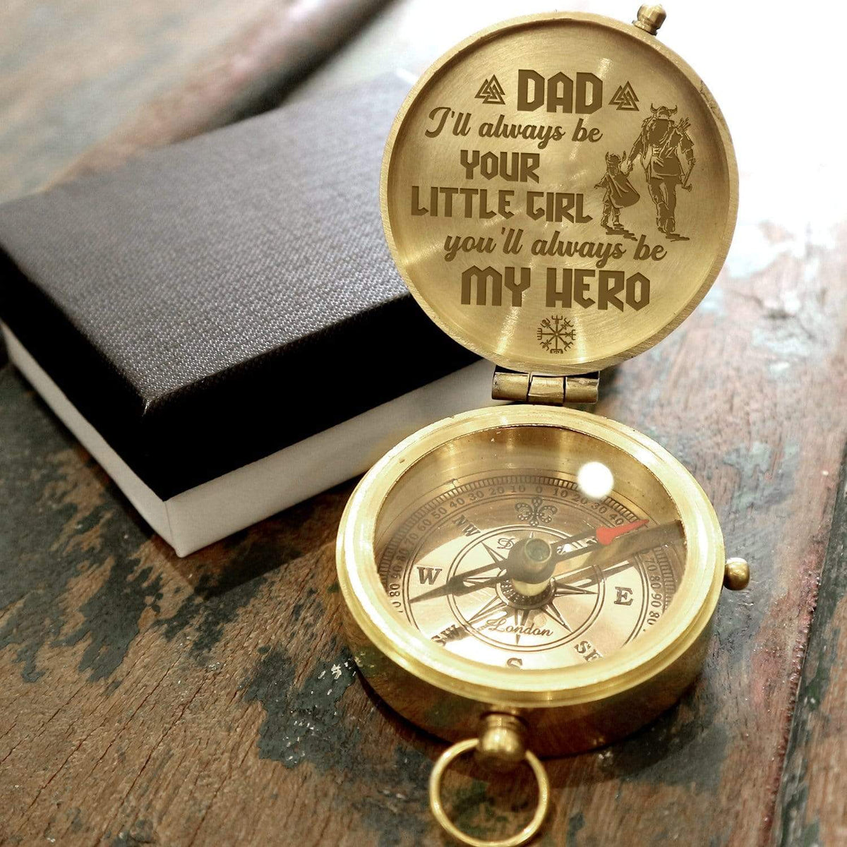 Engraved Compass - Viking - To My Dad - From Daughter - You'll Always Be My Hero - Gpb18034