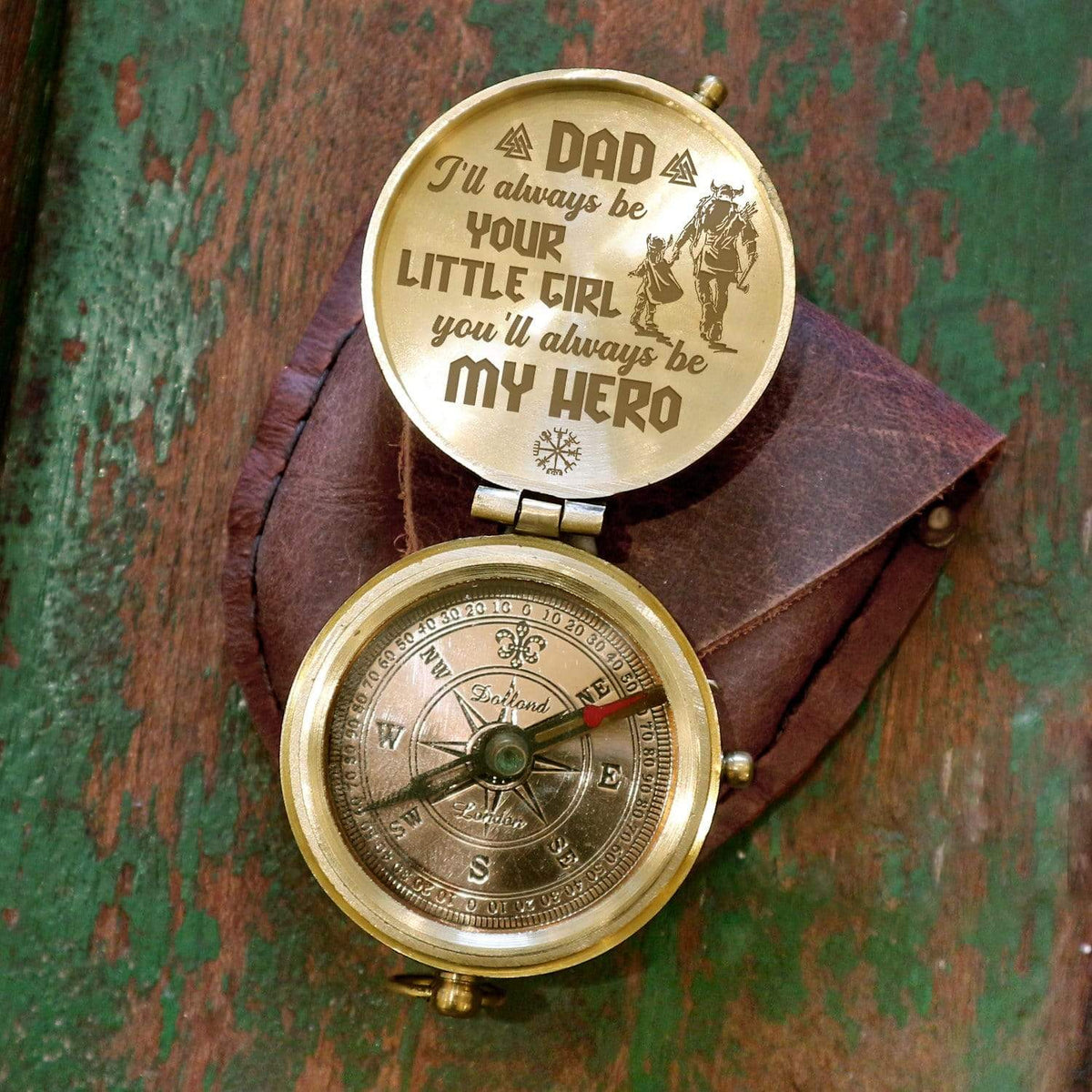 Engraved Compass - Viking - To My Dad - From Daughter - You'll Always Be My Hero - Gpb18034
