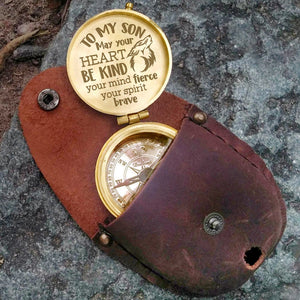 Engraved Compass - Wolf - To My Son - May Your Heart Be Kind, Your Mind Fierce Your Spirit Brave - Gpb16049