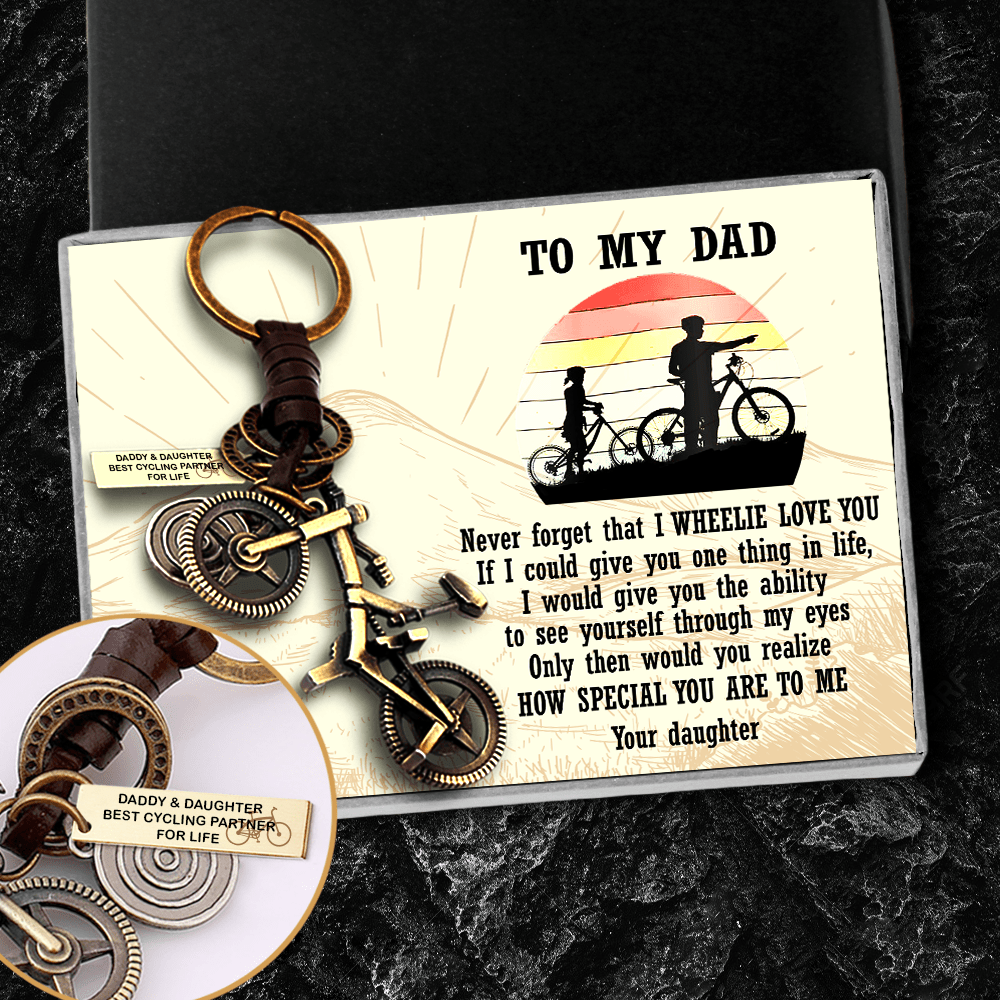 Engraved Cycling Keychain - Cycling - To My Dad - From Daughter - Never Forget That I Wheelie Love You - Gkaq18004