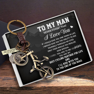 Engraved Cycling Keychain - Cycling - To My Man - I Need You Here With Me - Gkaq26002