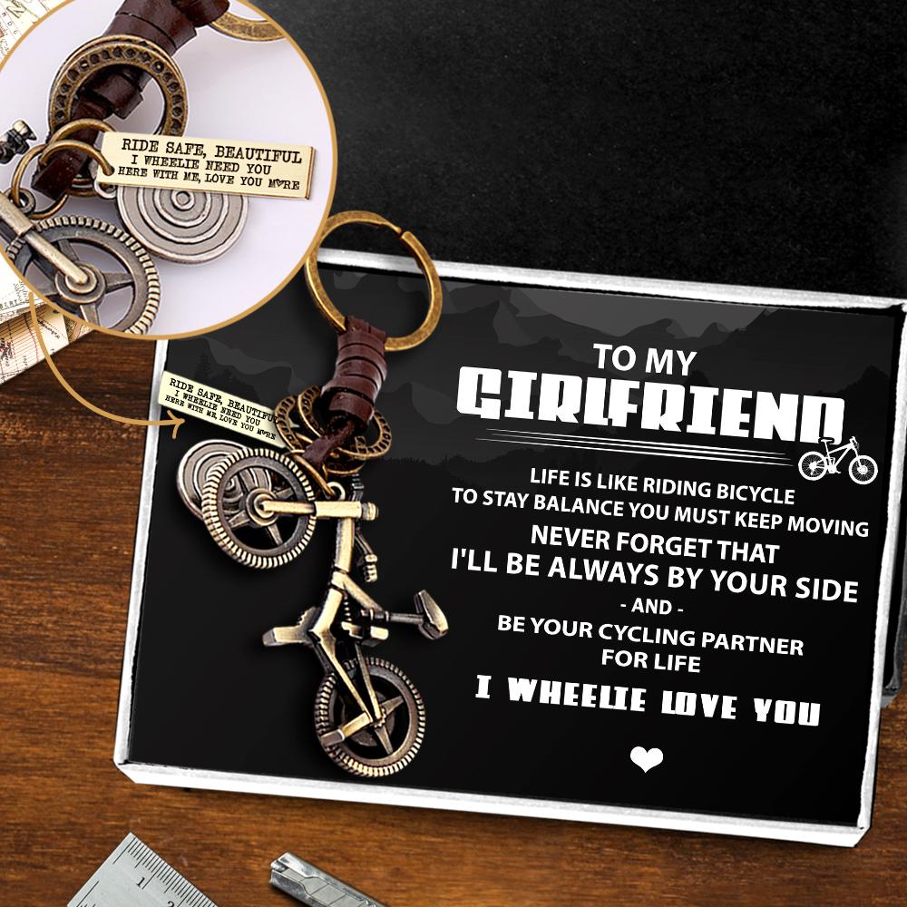 Engraved Cycling Keychain - To My Girlfriend - Life Is Like Riding Bicycle - Gkaq13004