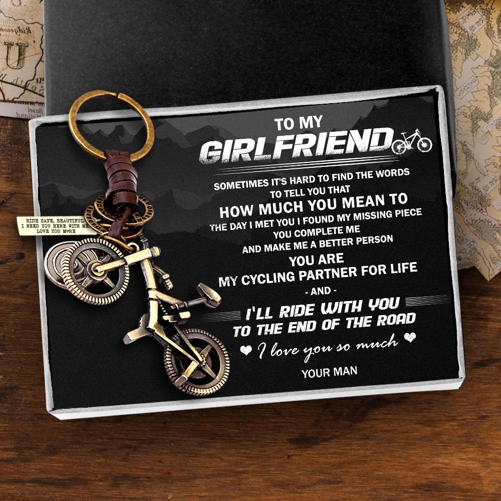 Engraved Cycling Keychain - To My Girlfriend - The Day I Met You I Found My Missing Piece - Gkaq13001