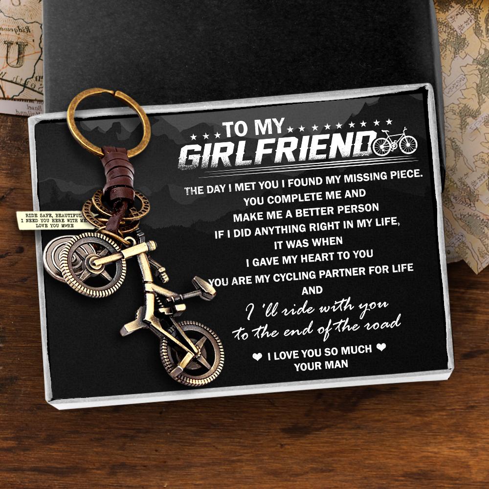 Engraved Cycling Keychain - To My Girlfriend - You Complete Me And Make Me A Better Person - Gkaq13002