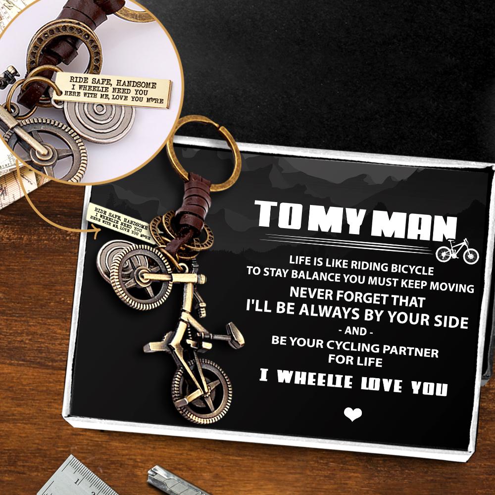 Engraved Cycling Keychain - To My Man - Life Is Like Riding Bicycle - Gkaq26004