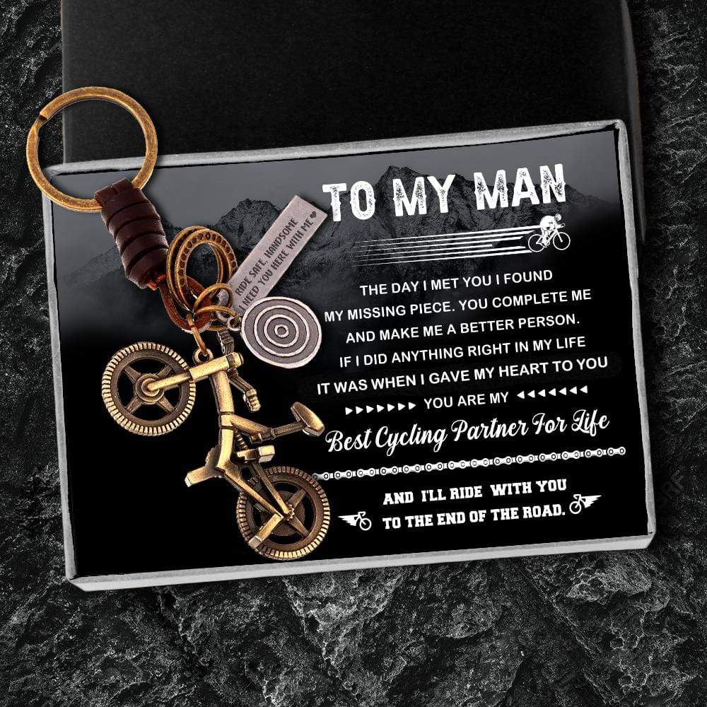 Engraved Cycling Keychain - To My Man - The Day I Met You I Found My Missing Piece - Gkaq26001