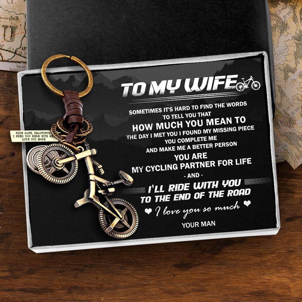 Engraved Cycling Keychain - To My Wife - The Day I Met You I Found My Missing Piece - Gkaq15001
