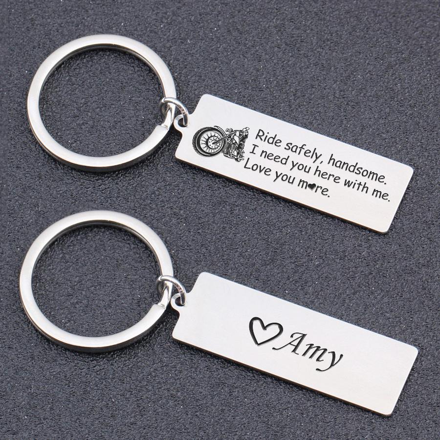 Motorcycle Car Keychain Personalized Engraved Couple Lovers