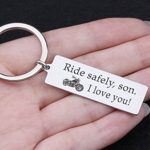 Engraved Keychain - Biker Ride Safely Son Keychain - Gkc16006