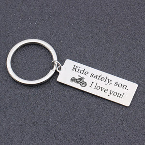 Engraved Keychain - Biker Ride Safely Son Keychain - Gkc16006