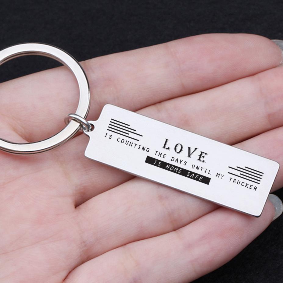 Engraved Keychain - Love Is Counting The Days Until My Trucker Is Home Safe - Gkc12051