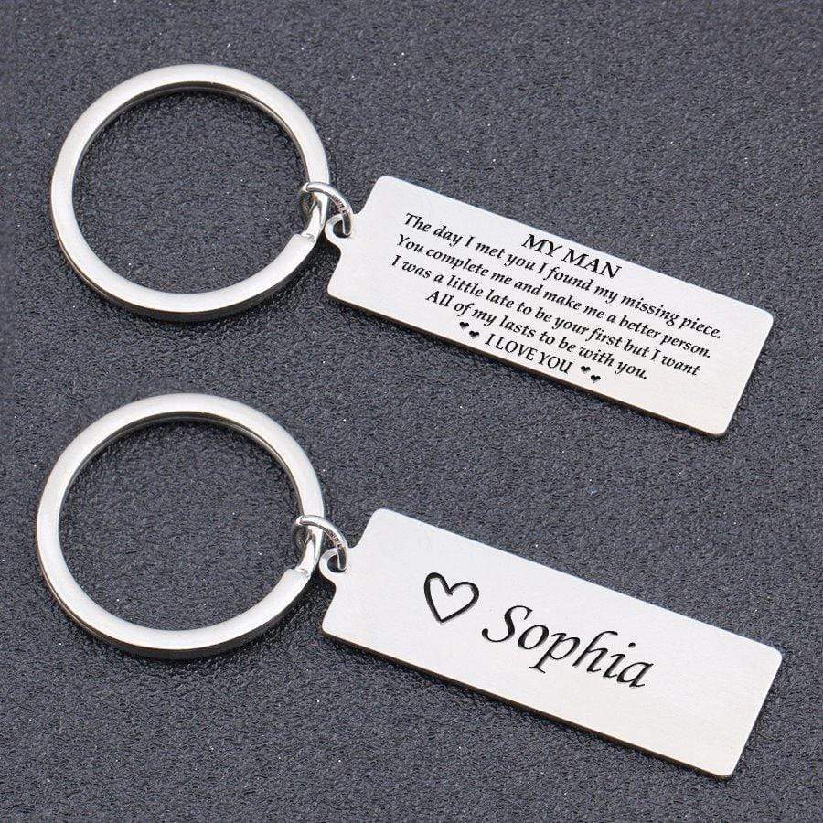 To My Man Engraved Stainless Steel Keychain – Sweet Anniversary Or Valentine’s Gift For Husband - View #2