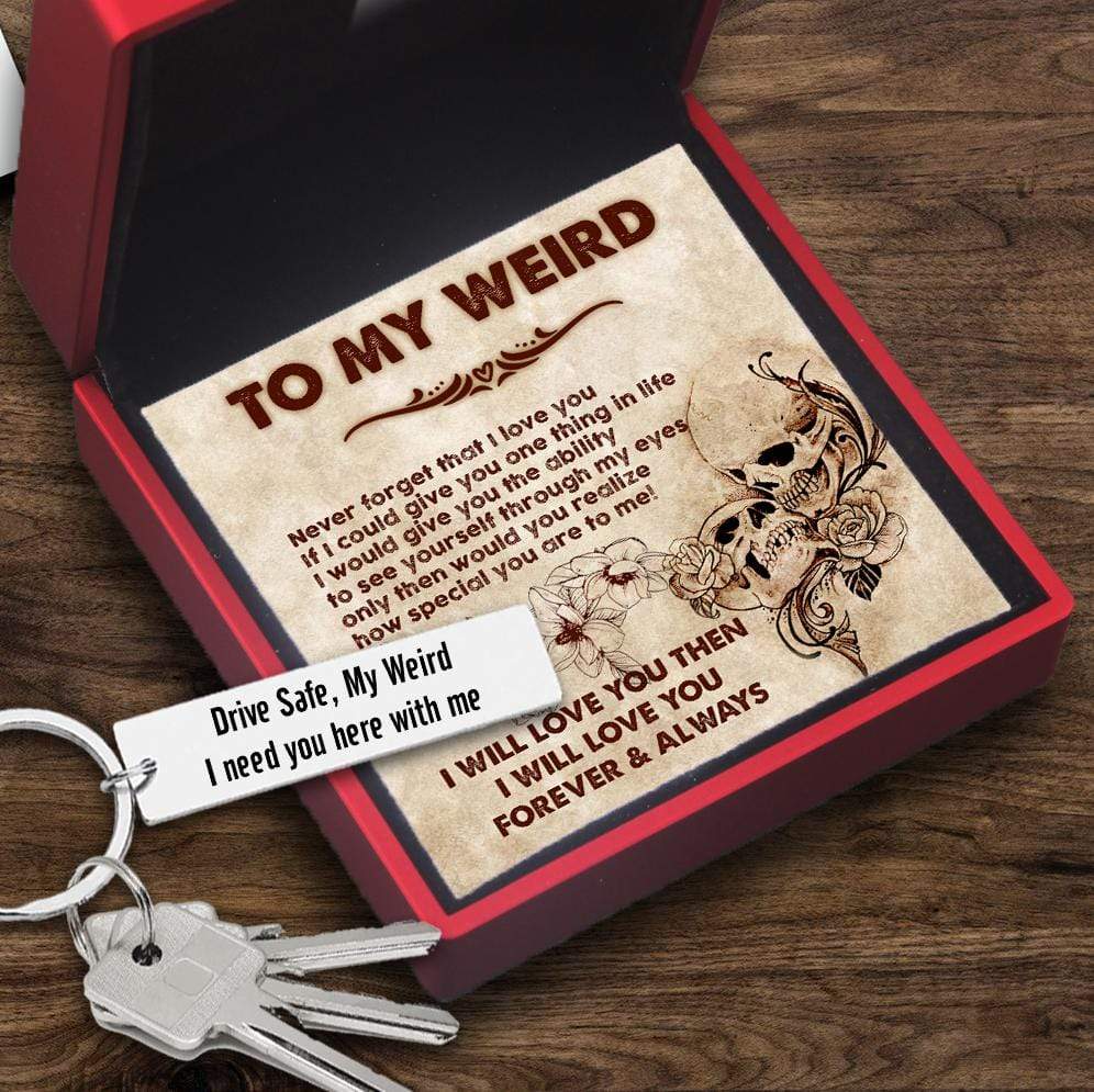 Engraved Keychain - Skull & Tattoo - To My Man - Drive Safe, My Weird - Gkc26083