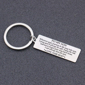 Engraved Keychain - To My Son Enjoy The Ride - Love, Mom - Gkc16004