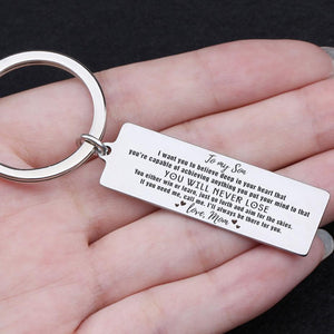 Engraved Keychain - To My Son -You Will Never Lose - Love Mom - Gkc16001