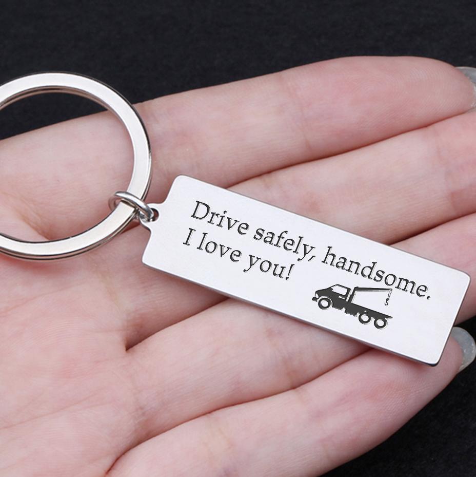 Engraved Keychain - Tow Truck Drive Safely Handsome - Gkc14080