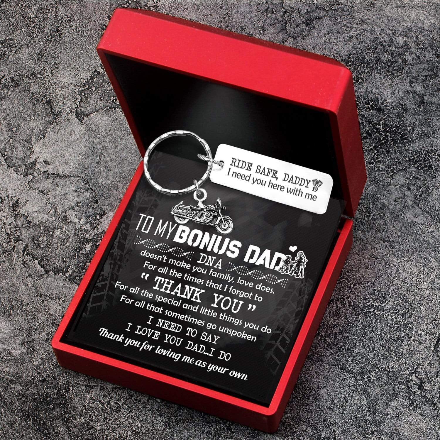 Engraved Motorcycle Keychain - Biker - To My Bonus Dad - From Son - I Love You Dad...i Do - Gkbe18007