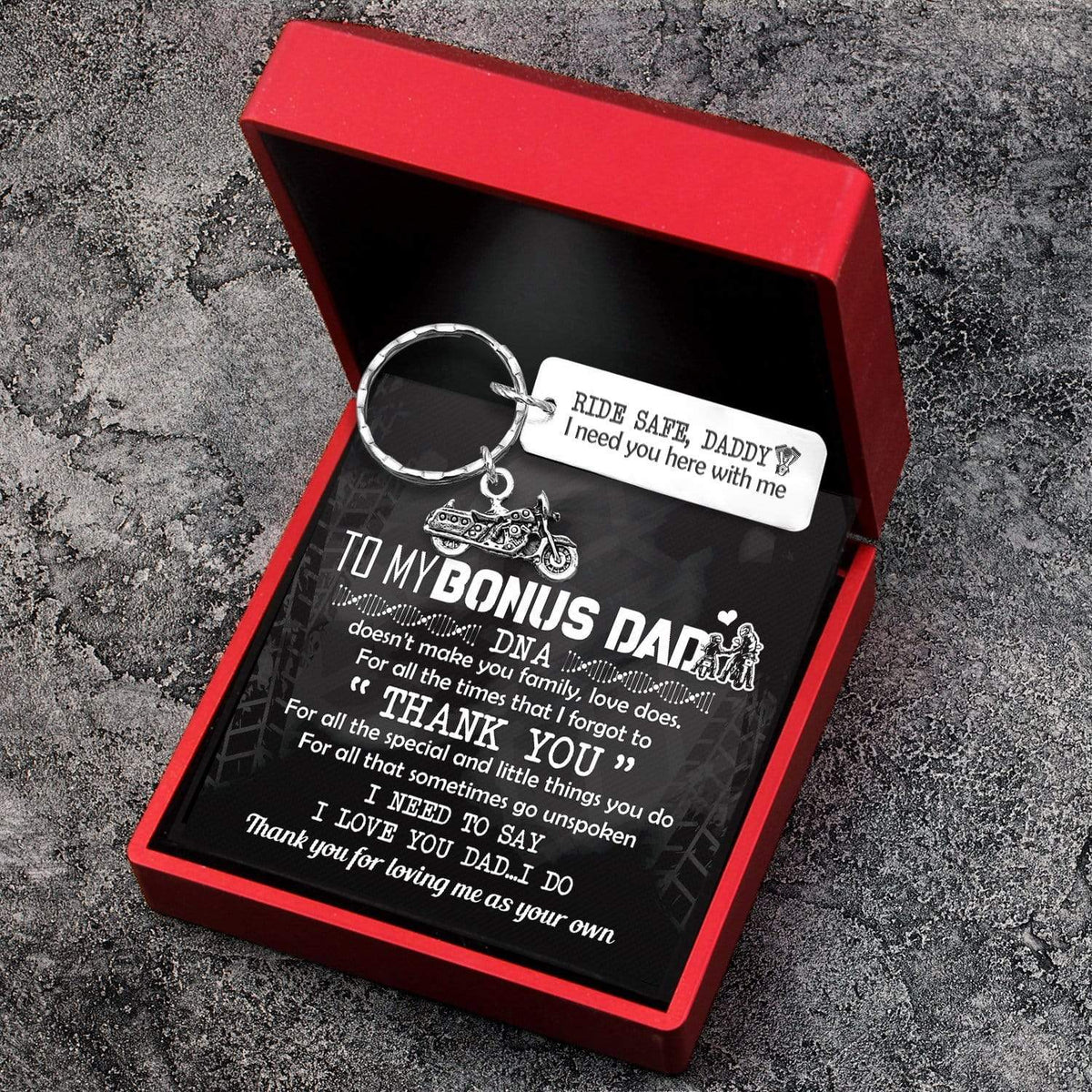 Engraved Motorcycle Keychain - Biker - To My Bonus Dad - From Son - I Love You Dad...i Do - Gkbe18007