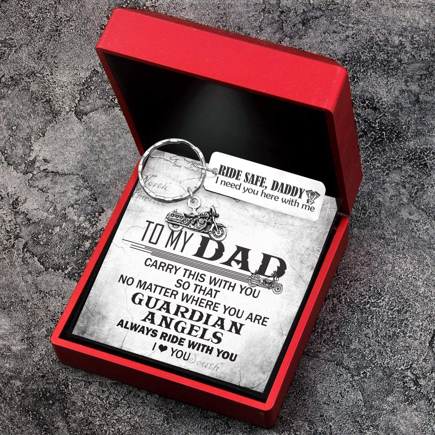 Engraved Motorcycle Keychain - Biker - To My Dad - Ride Safe Daddy! I Need You Here With Me - Gkbe18004