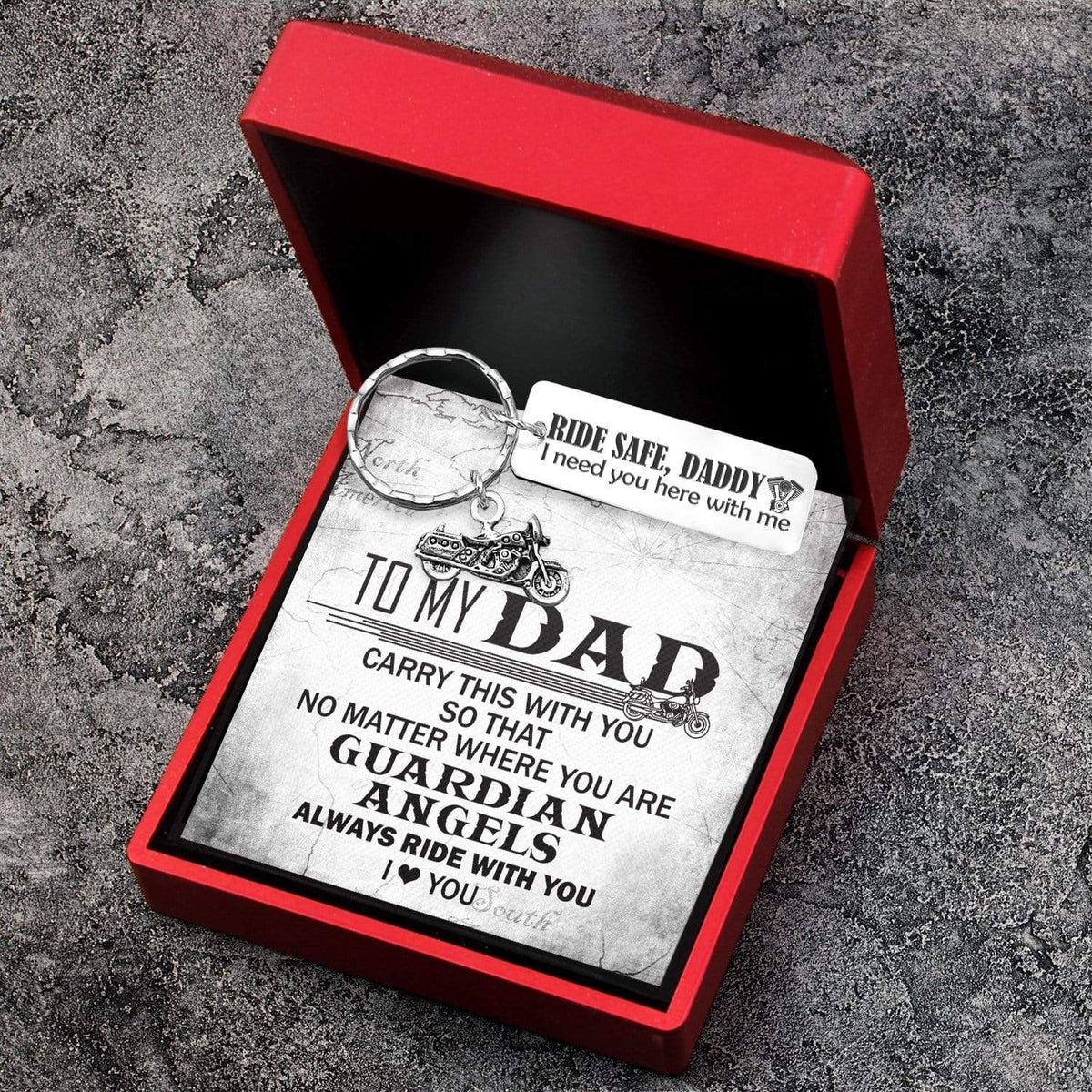 Engraved Motorcycle Keychain - Biker - To My Dad - Ride Safe Daddy! I Need You Here With Me - Gkbe18004