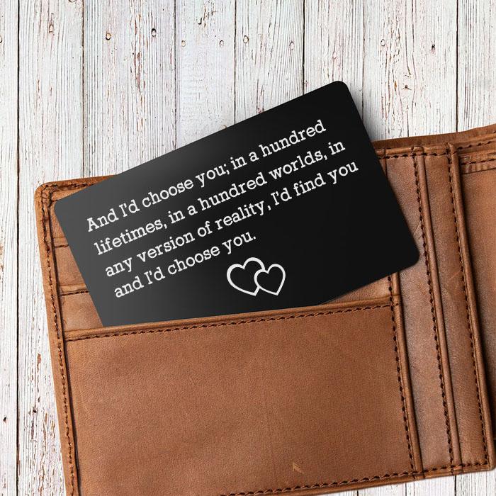 Wallet Card Love Note | Engraved Aluminum Anniversary Gifts for Men & Women  | Husband Gifts from Wife | Boyfriend Gift Idea | Romantic Gift for Him or