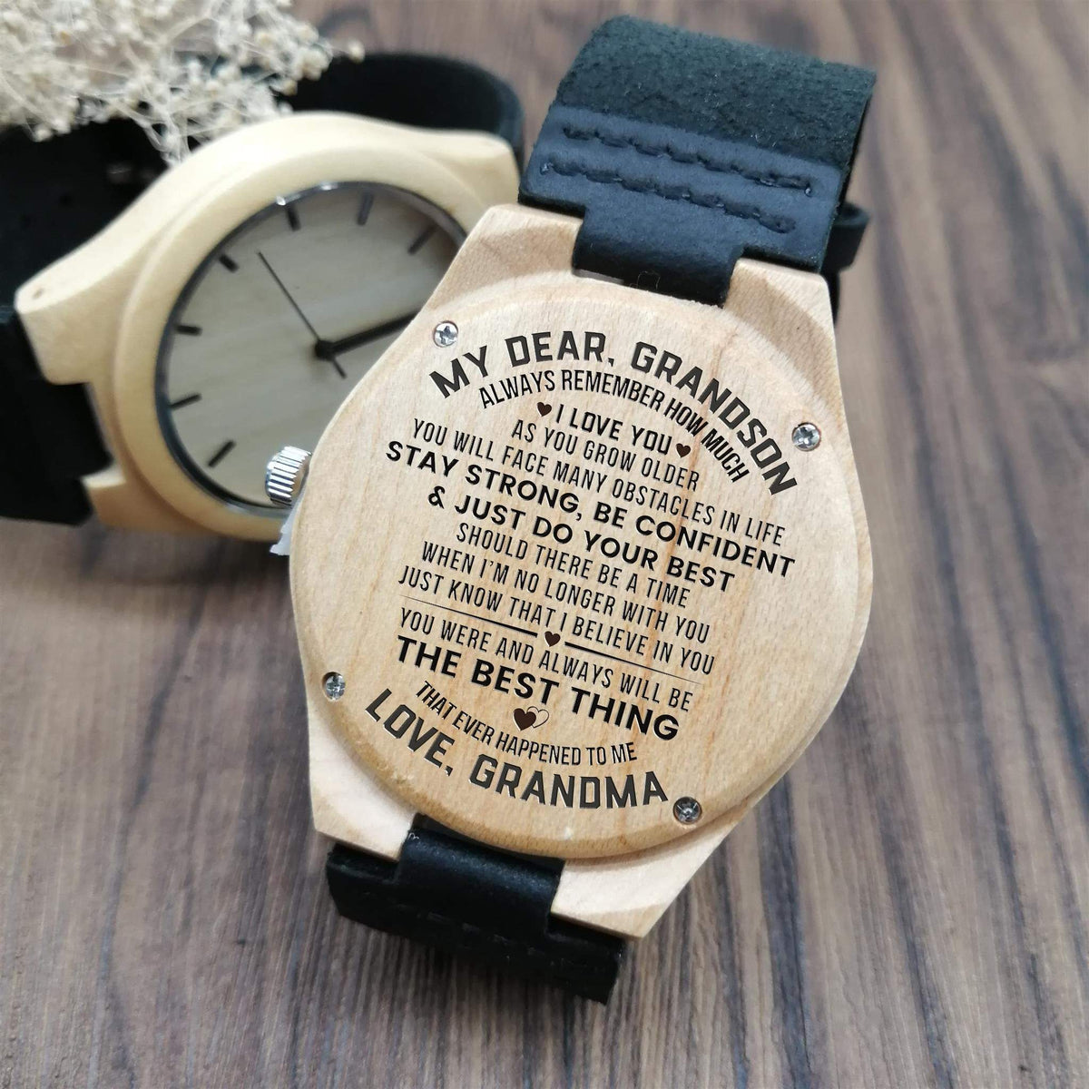 Engraved Wooden Watch - My Dear Grandson - Do Your Best - Love Grandma - X2001