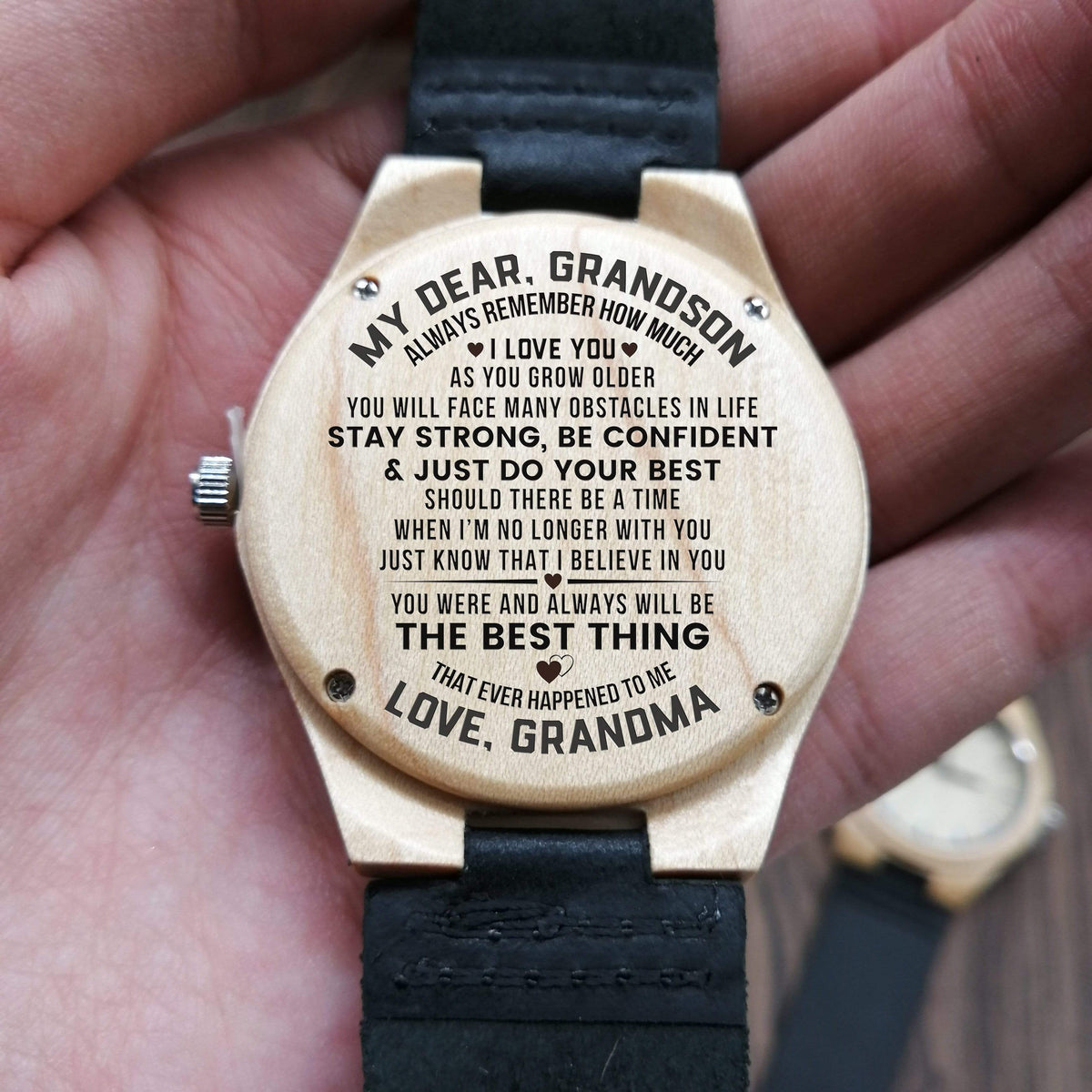 Engraved Wooden Watch - My Dear Grandson - Do Your Best - Love Grandma - X2001