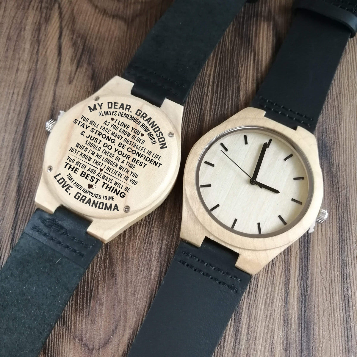 Engraved Wooden Watch - My Dear Grandson - Do Your Best - Love Grandma - X2001