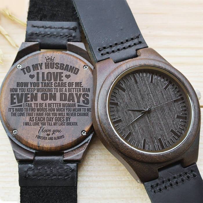 Engraved Wooden Watch - To My Husband - Forever & Always - W1602