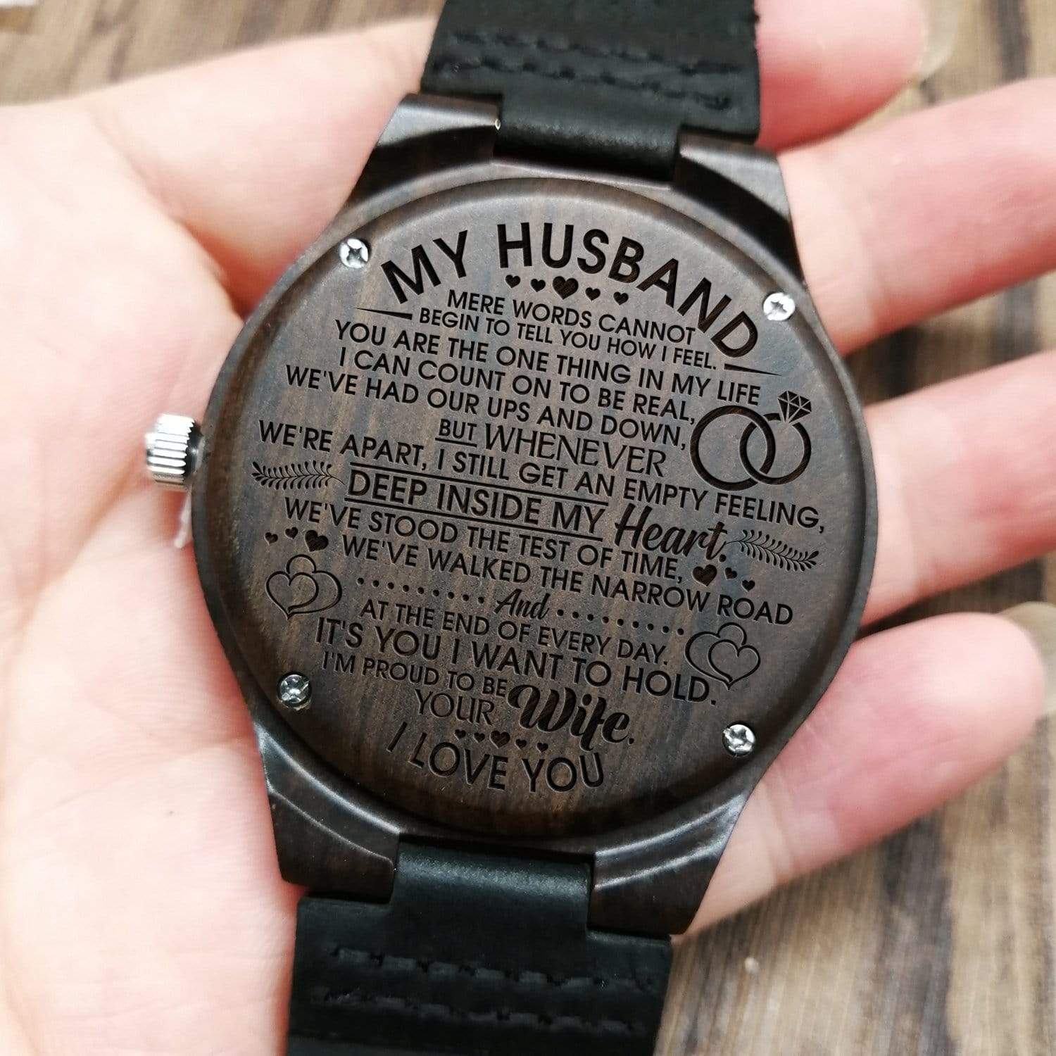 Engraved Wooden Watch - To My Husband - It's You I Want To Hold - W1617