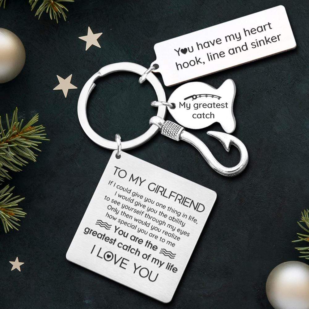 Wrapsify Fish Hook Keyring - Fishing - to My Girlfriend - You Are The Greatest Catch of My Life - Gkzu13001 Buy Keyring Only