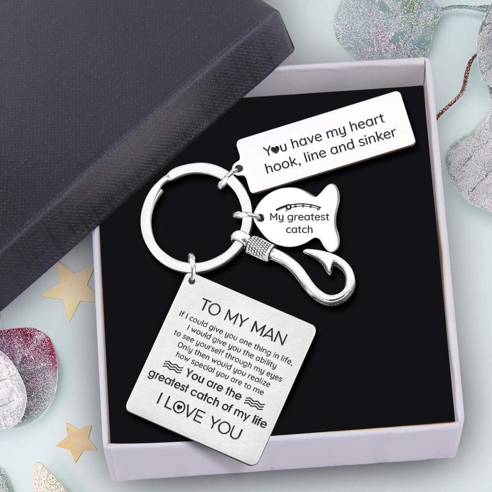 Wrapsify Fish Hook Keyring - Fishing - to My Man - You Are The Greatest Catch of My Life - Gkzu26001 Buy with Gift Box +