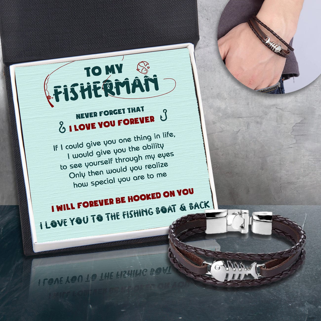 Fish Leather Bracelet - Fishing - To My Fisherman - I Love You To The Fishing Boat & Back - Gbzp26006