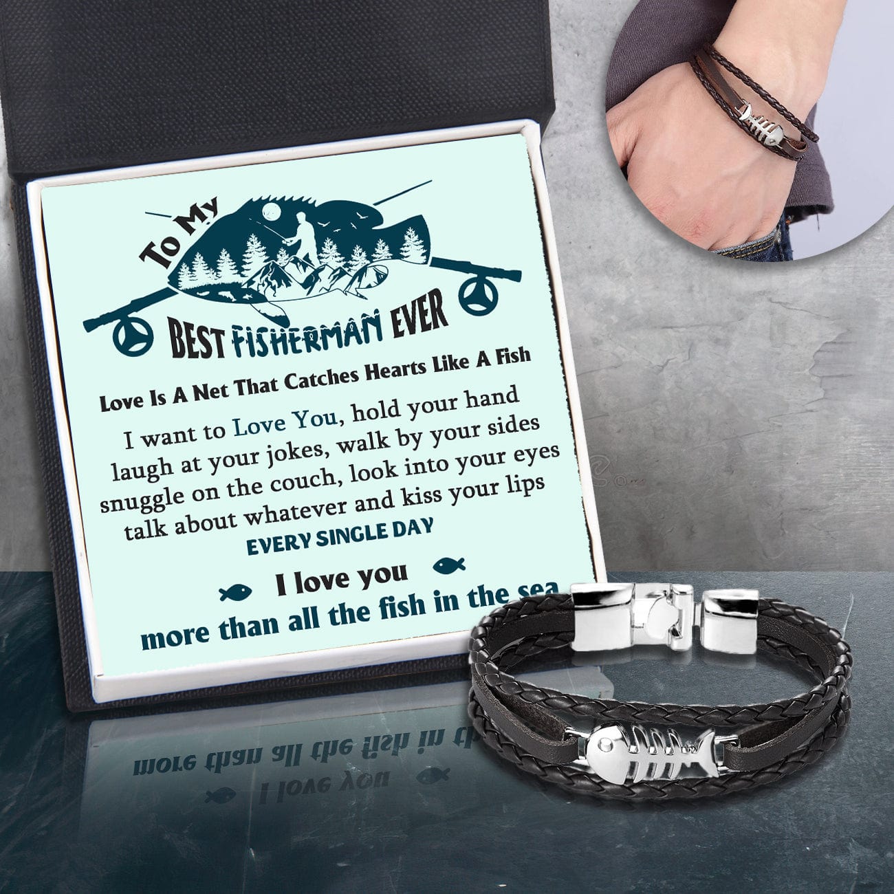 Fish Leather Bracelet - Fishing - To My Man - I Love You More Than All The Fish In The Sea - Gbzp26004